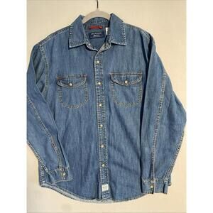 Levi Strauss Signature Men’s Denim Shirt Pearl Snaps Size M Western 100% Cotton